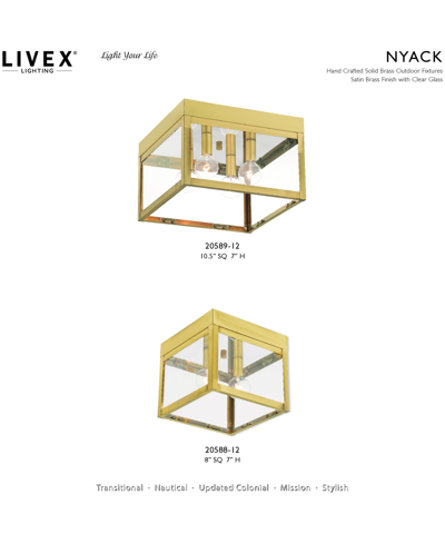 Livex Nyack 2 Light Flush Mount In Satin Brass