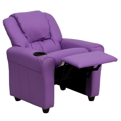 Shop Flash Furniture Contemporary Lavender Vinyl Kids Recliner With Cup Holder And Headrest In Purple