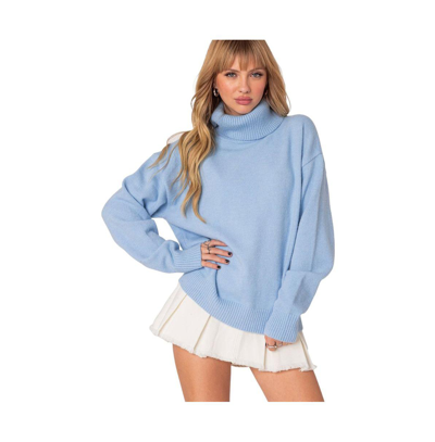 Shop Edikted Women's Isabelle Oversized Turtle Neck Sweater In Light-blue
