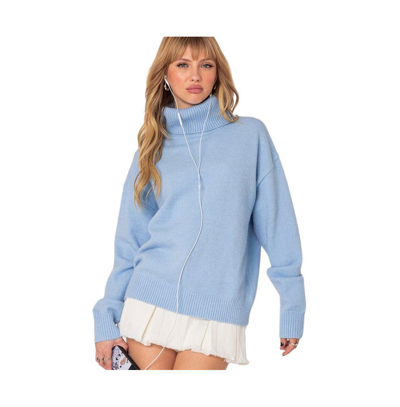 Shop Edikted Women's Isabelle Oversized Turtle Neck Sweater In Light-blue