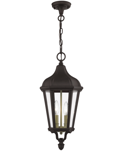 Shop Livex Morgan 2 Light Outdoor Pendant Lantern In Bronze With Antique Gold