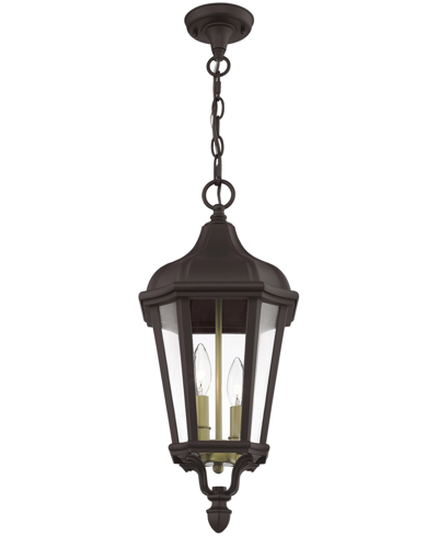 Livex Morgan 2 Light Outdoor Pendant Lantern In Bronze With Antique Gold