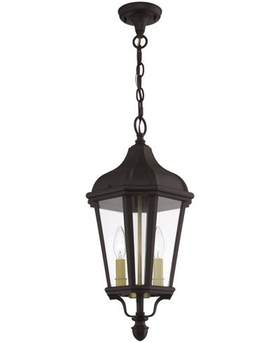 Livex Morgan 2 Light Outdoor Pendant Lantern In Bronze With Antique Gold