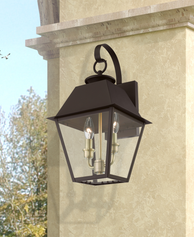 Livex Wentworth 2 Light Outdoor Medium Wall Lantern In Bronze With Antique Brass