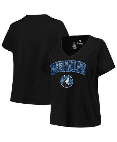 Shop Profile Women's  Black Minnesota Timberwolves Plus Size Arch Over Logo V-neck T-shirt