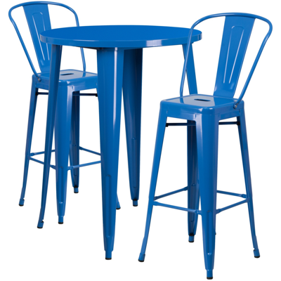 Shop Flash Furniture 30'' Round Blue Metal Indoor-outdoor Bar Table Set With 2 Cafe Stools