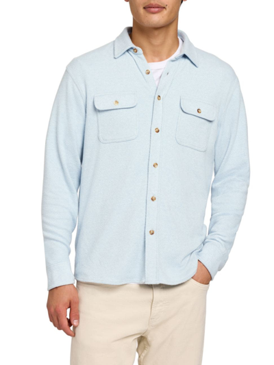 Shop Faherty Men's Legend Knit Button-up Shirt In Ice Blue Twill