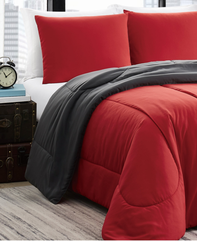Shop Brooklyn Loom Solid Brushed Reversible 3 Piece Comforter Set, King In Red,charcoal