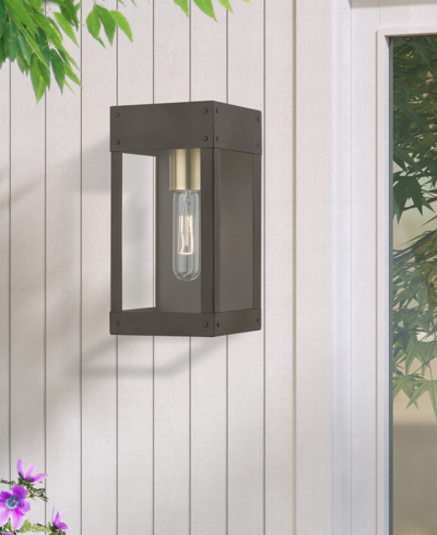 Shop Livex Barrett 1 Light Outdoor Wall Lantern In Bronze With Antique Brass