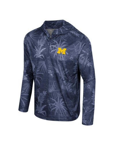 Shop Colosseum Men's  Navy Michigan Wolverines Palms Printed Lightweight Quarter-zip Hooded Top