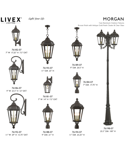 Livex Morgan 2 Light Outdoor Wall Lantern In Bronze With Antique Gold