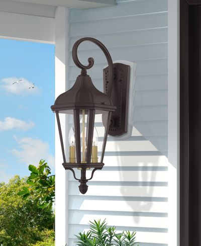 Livex Morgan 2 Light Outdoor Wall Lantern In Bronze With Antique Gold