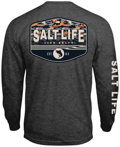 Shop Salt Life Men's Aquatic Journey Fade Graphic Long-sleeve T-shirt In Charcoal Heather