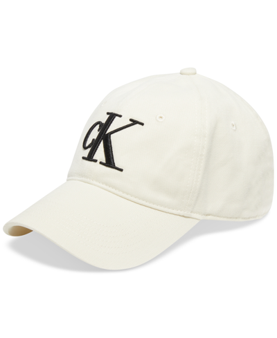 Shop Calvin Klein Men's Brushed Cotton Twill Monogram Logo Cap In Bone White