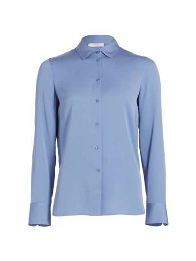 Shop Vince Women's Fitted Silk Shirt In Azure Gem