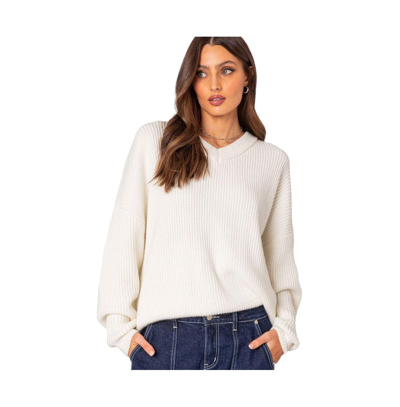 Shop Edikted Women's Denny Oversized V Neck Sweater In White