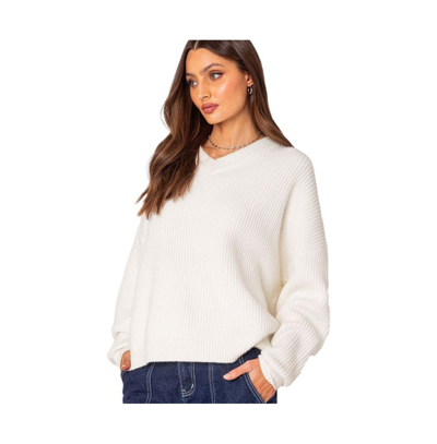 Shop Edikted Women's Denny Oversized V Neck Sweater In White