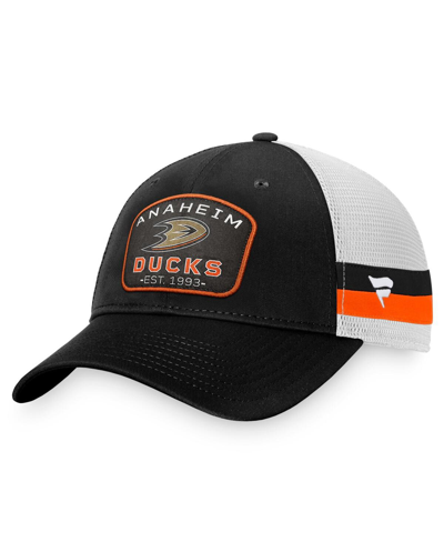 Shop Fanatics Men's  Black, White Anaheim Ducks Fundamental Striped Trucker Adjustable Hat In Black,white