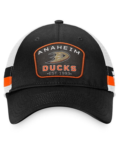 Shop Fanatics Men's  Black, White Anaheim Ducks Fundamental Striped Trucker Adjustable Hat In Black,white