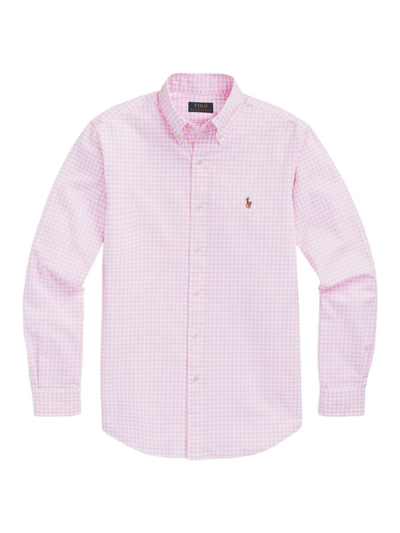 Shop Polo Ralph Lauren Men's Oxford Gingham Long-sleeve Sport Shirt In Pink White