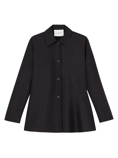 Shop Lafayette 148 Women's Flounced Cotton Shirt Jacket In Black