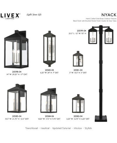 Livex Nyack 5 Light Outdoor Wall Lantern In Black With Brushed