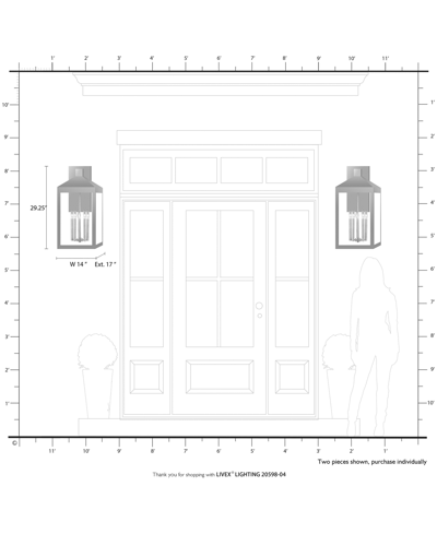 Livex Nyack 5 Light Outdoor Wall Lantern In Black With Brushed