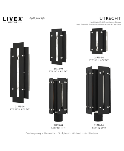 Livex Utrecht 1 Light Outdoor Post Top Lantern In Black With Brushed