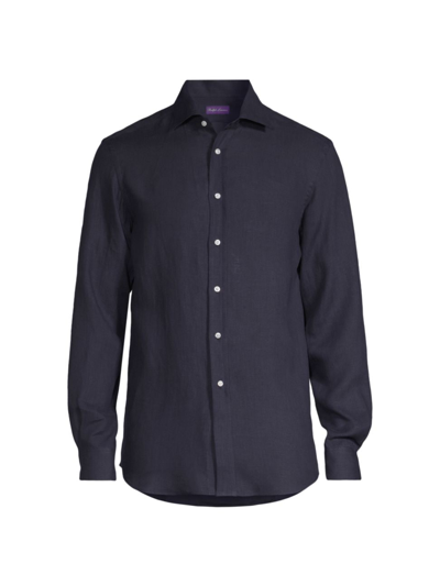 Shop Ralph Lauren Purple Label Men's Serengeti Linen Button-front Shirt In Spring Navy