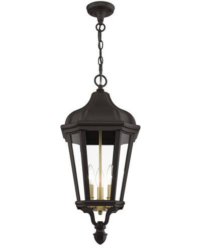 Livex Morgan 3 Light Outdoor Pendant Lantern In Bronze With Antique Gold