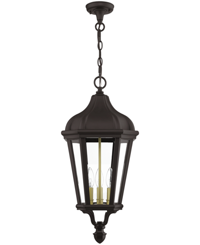Livex Morgan 3 Light Outdoor Pendant Lantern In Bronze With Antique Gold