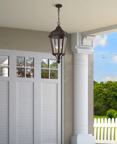 Livex Morgan 3 Light Outdoor Pendant Lantern In Bronze With Antique Gold