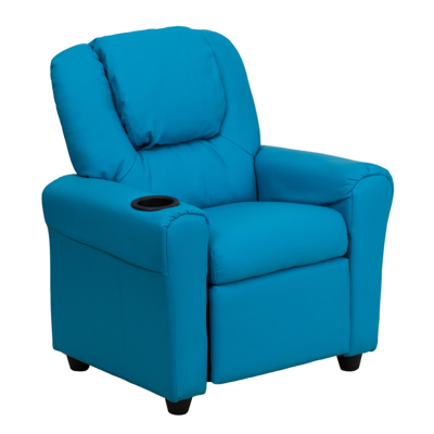 Shop Flash Furniture Contemporary Turquoise Vinyl Kids Recliner With Cup Holder And Headrest In Blue
