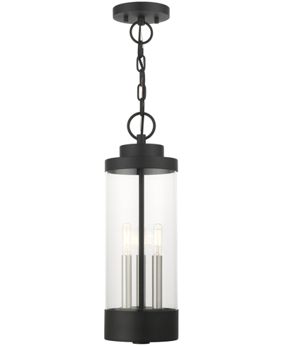 Livex Hillcrest 3 Light Outdoor Pendant Lantern In Textured Black