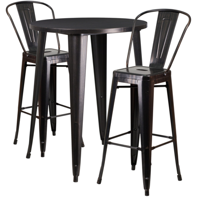 Shop Flash Furniture 30'' Round Black-antique Gold Metal Indoor-outdoor Bar Table Set With 2 Cafe Stools