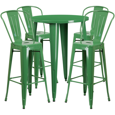 Shop Flash Furniture 30'' Round Green Metal Indoor-outdoor Bar Table Set With 4 Cafe Stools