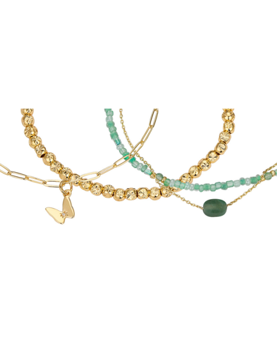 Shop Unwritten Green Aventurine And Cubic Zirconia Butterfly Bracelet Set In Gold