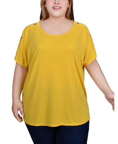 Shop Ny Collection Plus Size Short Sleeve Tunic Top In Lemon