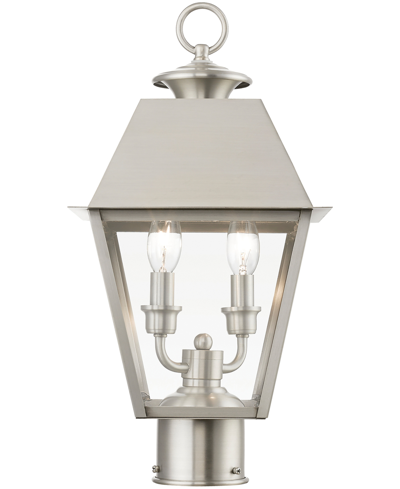 Livex Wentworth 2 Light Outdoor Medium Post Top Lantern In Brushed Nickel