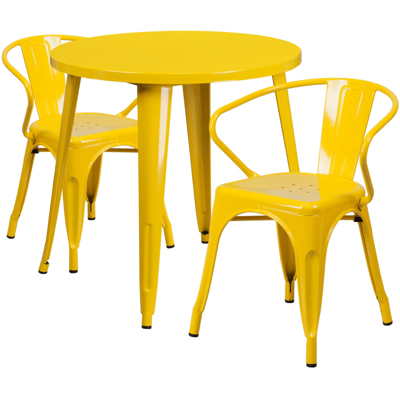 Shop Flash Furniture 30'' Round Yellow Metal Indoor-outdoor Table Set With 2 Arm Chairs