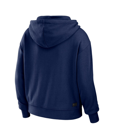 Wear By Erin Andrews Navy/white New England Patriots Color Block Light Weight Modest Crop Full-zip H In Navy,white