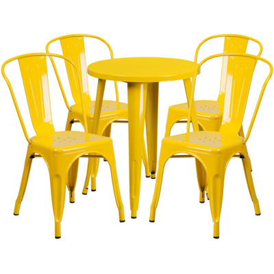 Shop Flash Furniture 24'' Round Yellow Metal Indoor-outdoor Table Set With 4 Cafe Chairs