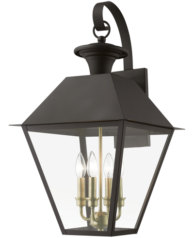 Livex Wentworth 4 Light Outdoor Extra Large Wall Lantern In Bronze With Antique Brass