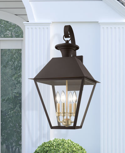 Livex Wentworth 4 Light Outdoor Extra Large Wall Lantern In Bronze With Antique Brass