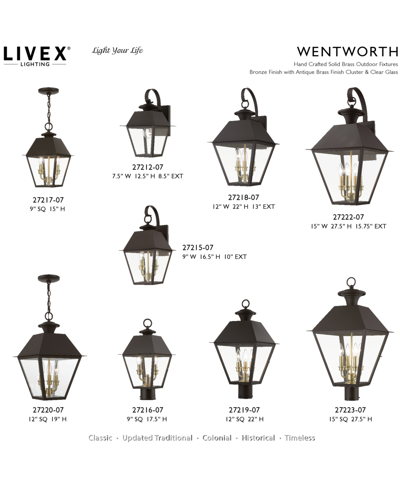 Livex Wentworth 4 Light Outdoor Extra Large Wall Lantern In Bronze With Antique Brass