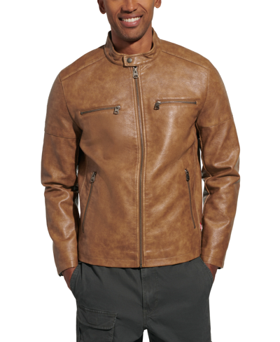 Shop Levi's Men's Faux Leather Racer Jacket In Tan