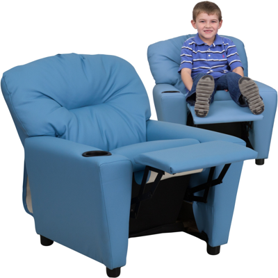 Shop Flash Furniture Contemporary Light Blue Vinyl Kids Recliner With Cup Holder