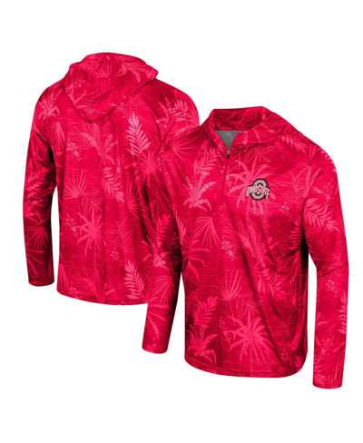 Colosseum Scarlet Ohio State Buckeyes Palms Printed Lightweight Quarter-zip Hooded Top In Scarlet