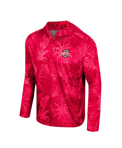 Colosseum Scarlet Ohio State Buckeyes Palms Printed Lightweight Quarter-zip Hooded Top In Scarlet