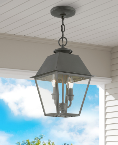 Livex Wentworth 2 Light Outdoor Medium Pendant Lantern In Charcoal